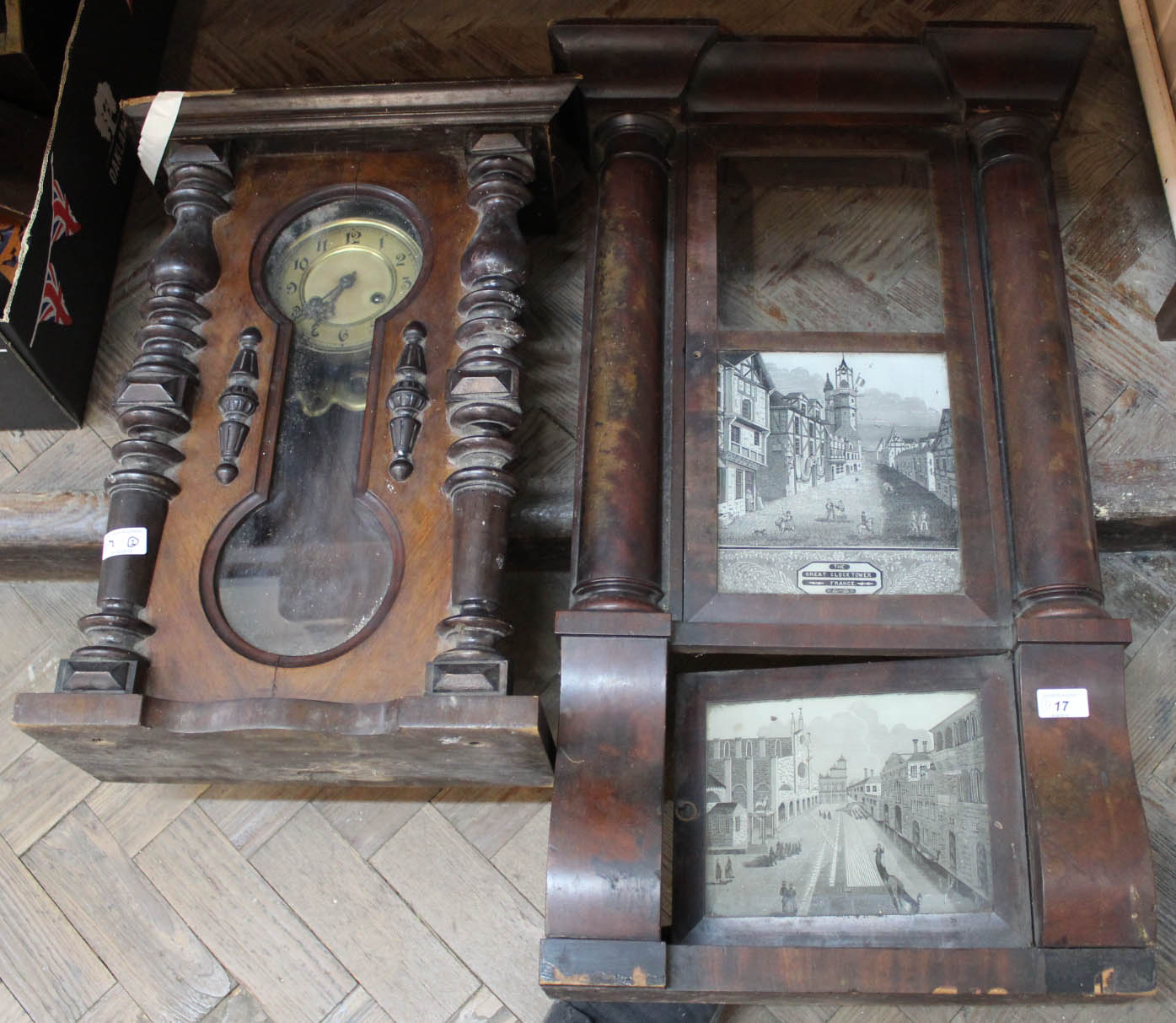 A mahogany wall clock (for restoration),