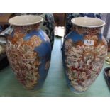 A pair of Satsuma figure and floral vases (one cracked)