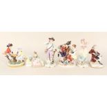 Six various continental porcelain figurines