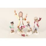 Three 19th Century German porcelain monkey band figures plus one other (three as found)