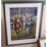 Jacqui Jones pastel of a racing scene,