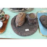 A Nigerian tribal Yoruba Divination board and mortar plus a Lozi lidded box