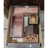 Various wooden boxes plus a clock case