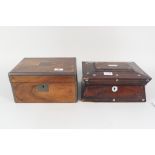 A 19th Century walnut writing slope, mahogany and mother of pearl inlaid work box,