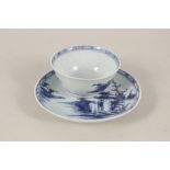 An 18th Century Chinese blue and white tea bowl and saucer,