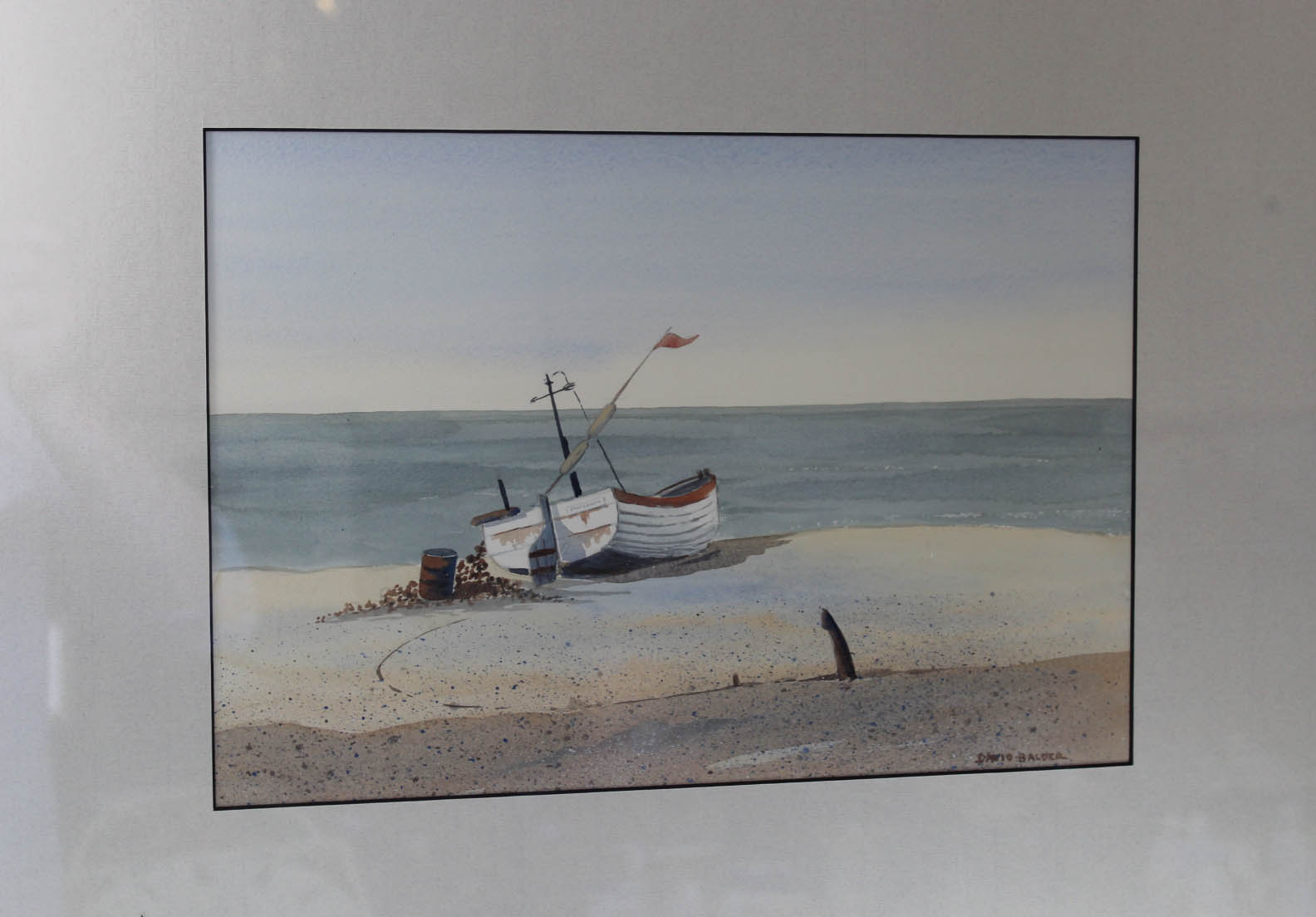 David Balder watercolour of Aldeburgh beach with fishing boat,