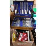 A canteen of cutlery plus a cutlery tray of boxed and other cutlery