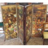 A 19th Century four panel folding screen with printed and decoupage decorations