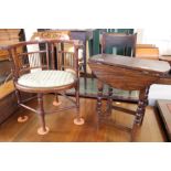 An Edwardian inlaid mahogany upholstered corner chair and a small oak drop leaf table