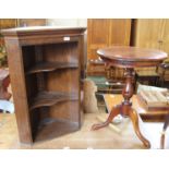 A reproduction oak corner cupboard and a mahogany tripod table