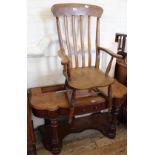 A Victorian mahogany washstand base (as found) and a beech and elm country armchair