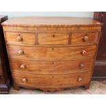 A good quality inlaid mahogany north country bow front chest of six drawers with stained sycamore