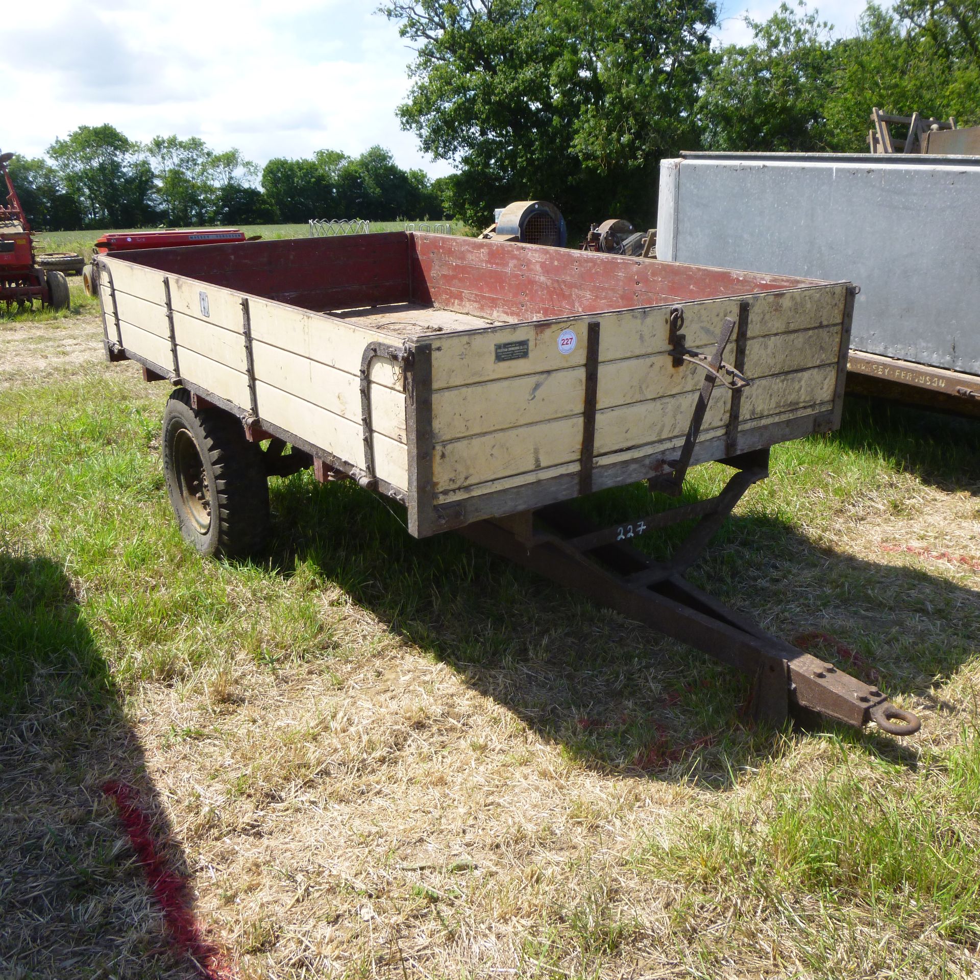 2 wheel wooden tipping trailer supplied by Wrentham Engineering