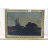 Norwich School oil on canvas of a windmill scene, marked verso F B Eaton,