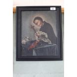 Spanish School oil on canvas laid on board, 'Cleric with Cross and Skull',