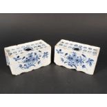 A pair of 18th Century Dutch Delft flower bricks,