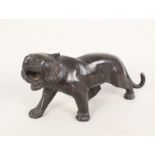 A Japanese bronze tiger, 4 character signature,