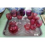 Various items of Victorian cranberry and mauve glass