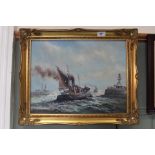 Joe Crowfoot oil on canvas of a Lowestoft steam drifter Go Ahead,