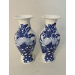 A pair of 19th Century Chinese blue and white floral vases,