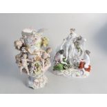 A 19th Century Meissen group of three maidens and floral encrusted cow plus a German porcelain