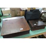 Artists easel and bag plus a Victorian mahogany clerks slope,