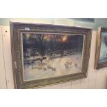 A Farquharson oleograph of sheep, titled 'Shortening Winters Day',