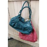 A Radley pink leather handbag plus a Laura Ashley bag in green leather