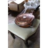 A Victorian mahogany gout stool plus a copper warming pan