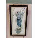 A framed Maw & Co two piece tile depicting The Golfing Ledgends, H.