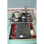 A silver plated tray and tea tray containing silver plate,
