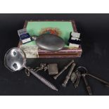 A Victorian silver framed magnifying glass, silver vesta,