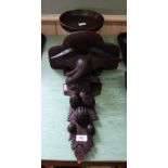 A carved mahogany eagle wall bracket plus an oak tazza