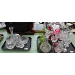 A cranberry glass decanter and ewer,