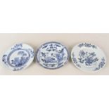 Three 18th Century Chinese blue and white plates (as found)