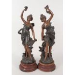 A pair of French Art Nouveau spelter maidens,