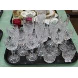 Cut stem wine glasses and tumblers plus two Victorian cranberry (two trays)