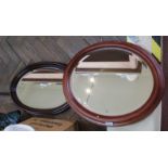 Two oval mirrors, watercolour, metal magazine rack, linen,