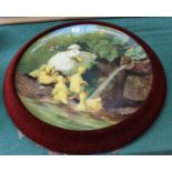 A large 19th Century Mintons pottery wall plaque of a duck and chicks in naturalistic setting,