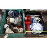 Portmeirion plus other china and glass plus sundries and silver tongs (two boxes)