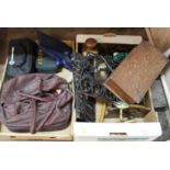 Lawn bowls and boules plus metal and wooden sundries (two boxes)