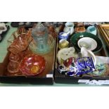 Two boxes of china plus Carnival and other glass