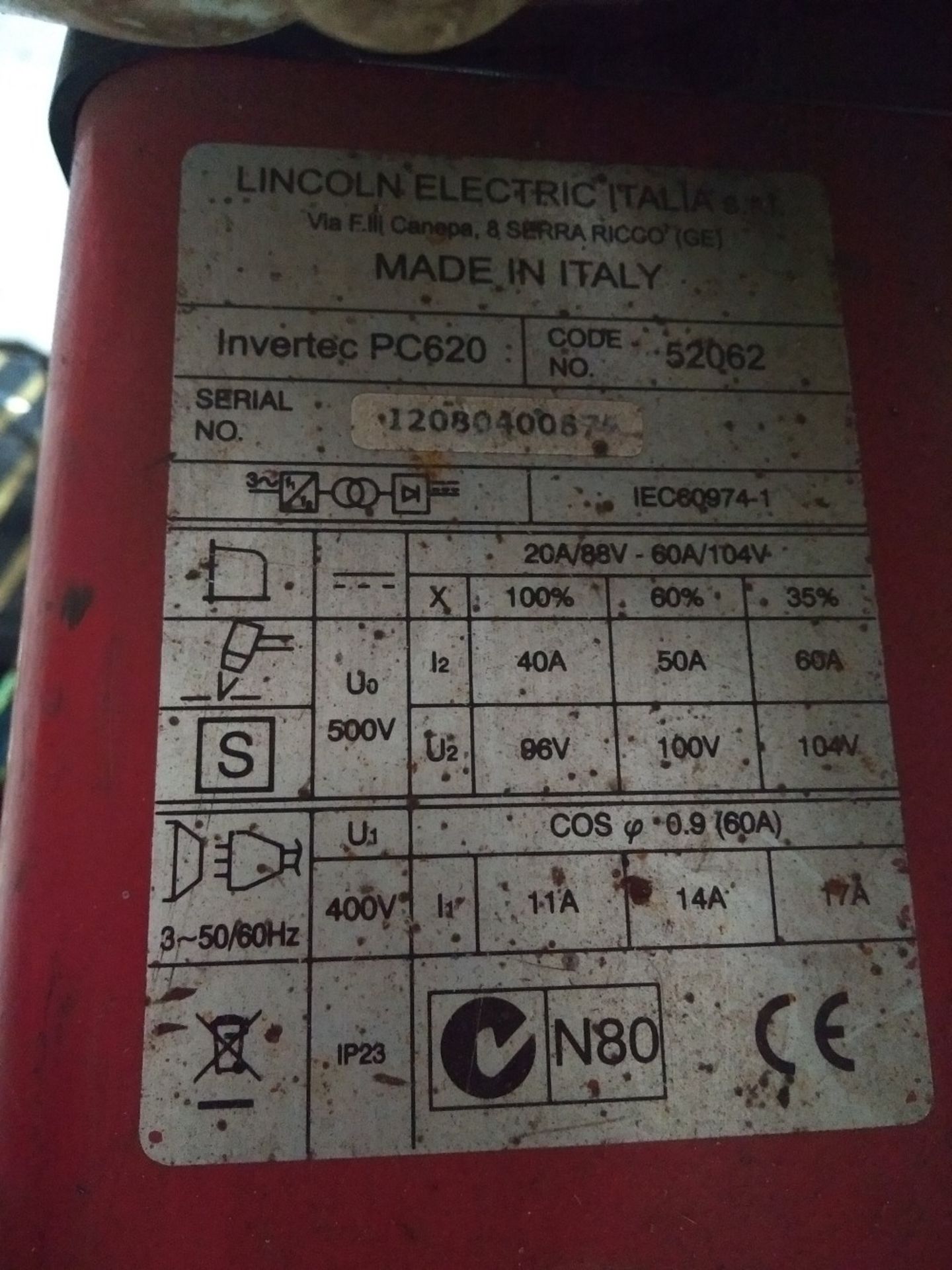 Lincoln electric Invertec PC620plasma cutter 3 phase. Electrical Safety Test Passed (2.8.19). - Image 3 of 3