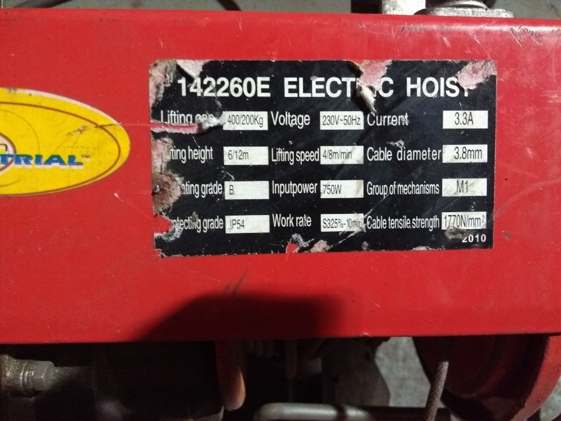 Northern industrial electric hoist 230V 142260E. Electrical Safety Test Passed (2.8.19). - Image 2 of 2