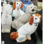 Various pottery and porcelain dogs including two Royal Doulton (two trays)