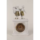 A Parian ware figure mounted clock