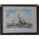 A watercolour of a sailing boat 'Gratitude' by D W Plant,