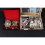 Two boxes containing costume jewellery, some silver jewellery,