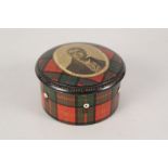 A Mauchline ware sewing box with a printed image of Sir Walter Scott by Clark & Co Paisley