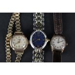 A lady's 9ct gold Omega wristwatch (inscription on back), a lady's 9ct gold Verity wristwatch,